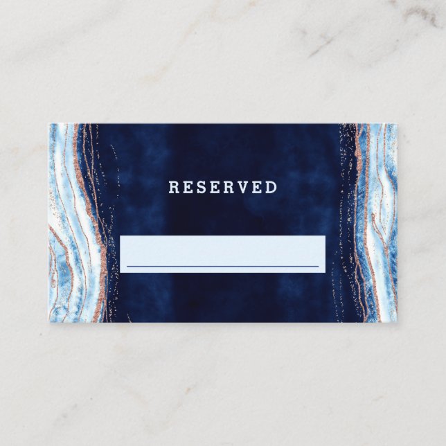 Sapphire Blue Rose Gold Reserved Seating Wedding Place Card (Front)
