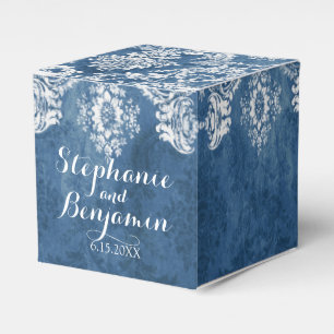 Sapphire Blue Rustic Damask Pattern Wedding Favour Box