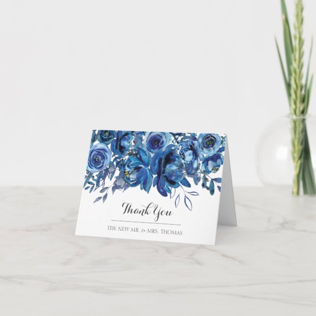 Sapphire Blue Serenity Folded Thank You Card (Front)