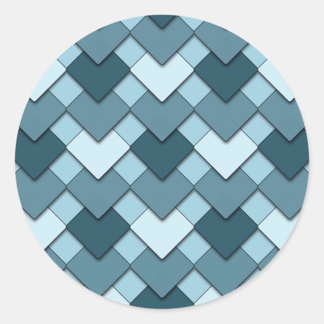 Sapphire Blue Square and Diamond Harlequin Pattern Classic Round Sticker (Front)