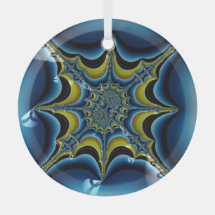 Sapphire Blue Starburst Fractal Abstract Art Glass Tree Decoration