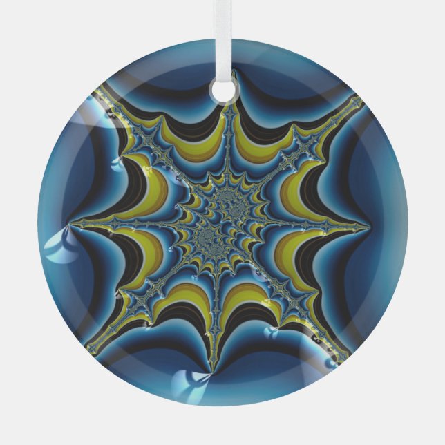 Sapphire Blue Starburst Fractal Abstract Art Glass Tree Decoration (Front)
