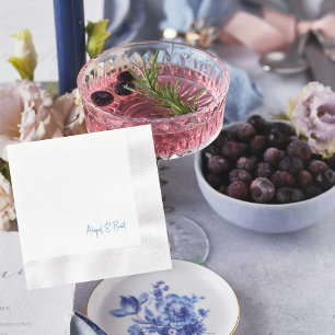 Sapphire Blue Text Coined Wedding Cocktail Napkin