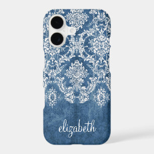 Sapphire Blue Vintage Damask Pattern and Name