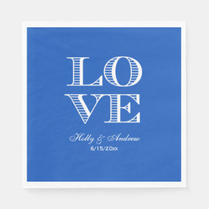 Sapphire Blue, White LOVE Napkins