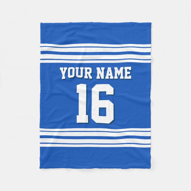 Sapphire Blue White Sports Jersey Fleece Blanket (Front)