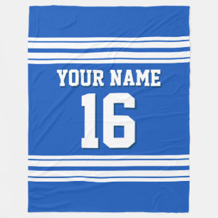 Sapphire Blue White Sports Jersey Fleece Blanket