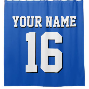 Sapphire Blue White Sports Jersey Team Jersey Shower Curtain