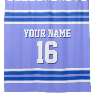 Sapphire Blue Wht Stripes Sports Jersey Shower Curtain