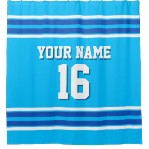 Sapphire Blue Wht Stripes Sports Jersey Shower Curtain