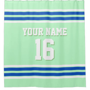 Sapphire Blue Wht Stripes Sports Jersey Shower Curtain