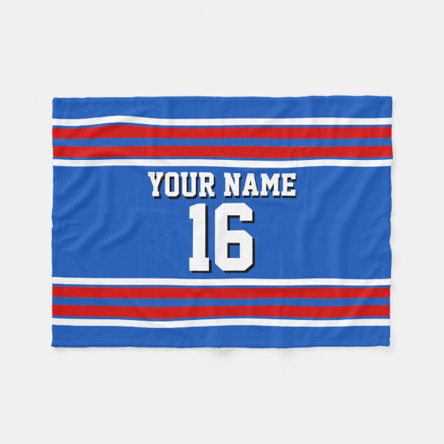 Sapphire Blue with Red White Stripes Team Jersey Fleece Blanket (Front (Horizontal))