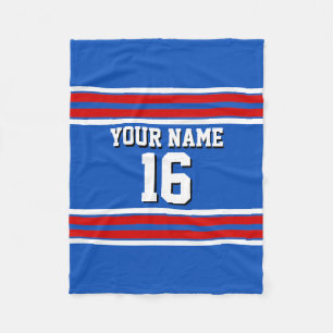 Sapphire Blue with Red White Stripes Team Jersey Fleece Blanket