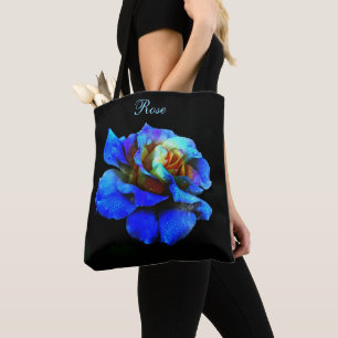 Sapphire Blue, Yellow Rose on Black *Personalise*  Tote Bag
