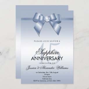 Sapphire Bow & Ribbon 45th Wedding Anniversary Invitation