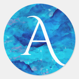 Sapphire Cloud Bold Monogram Classic Round Sticker