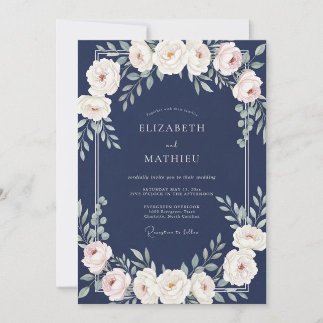 Sapphire Cream Leafy Wedding Invitation (Front)