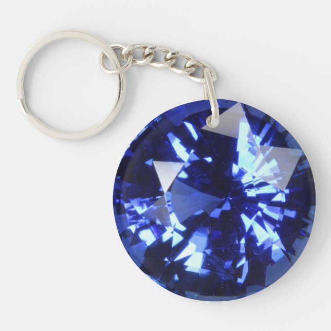 Sapphire Dark Blue Gemstone September Birthstone Key Ring (Front)