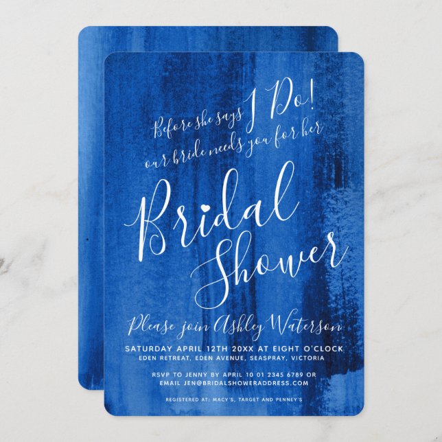 Sapphire deep blue art bridal shower  invitation (Front/Back)