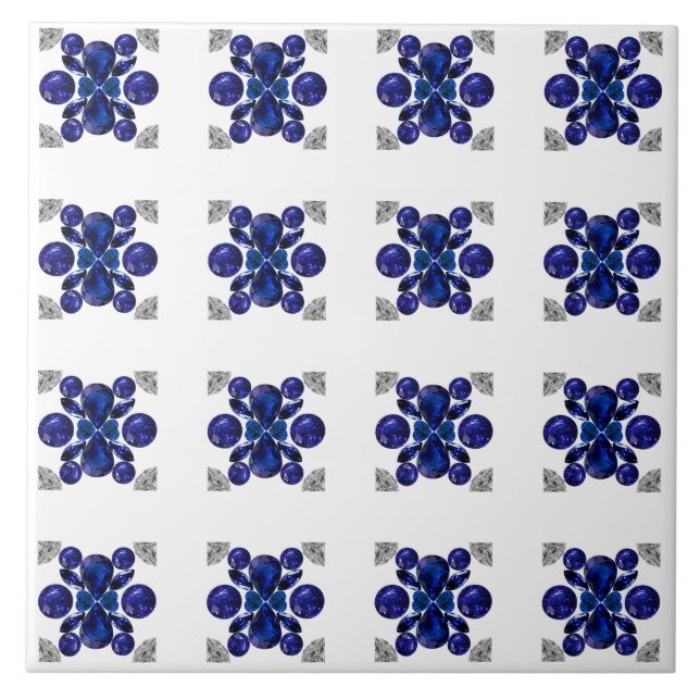 Sapphire Diamond Gemstone Art Blue Ceramic Tile (Front)