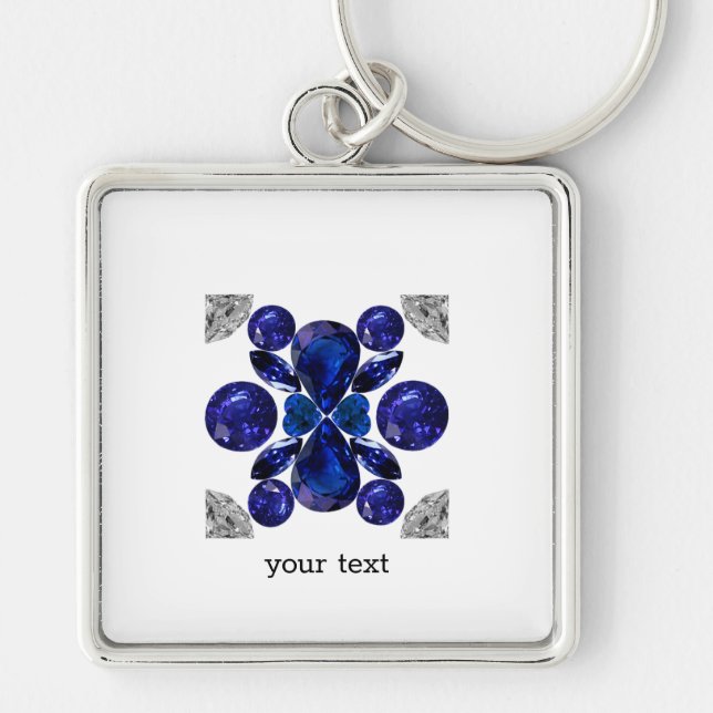 Sapphire Diamond Gemstone Art Blue Key Ring (Front)