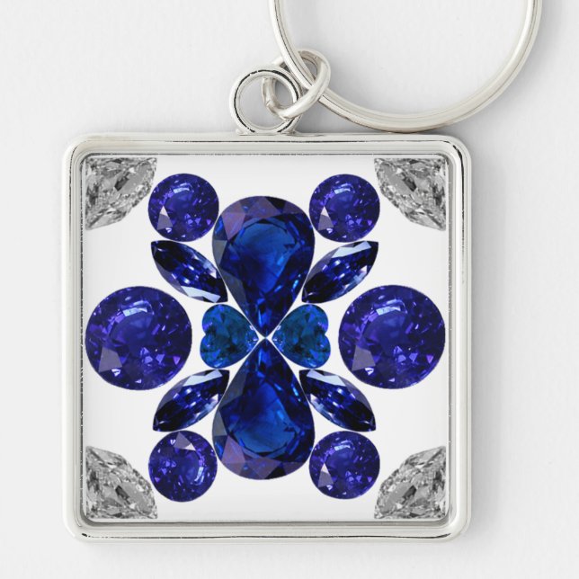 Sapphire Diamond Gemstone Art Blue Keychain (Front)