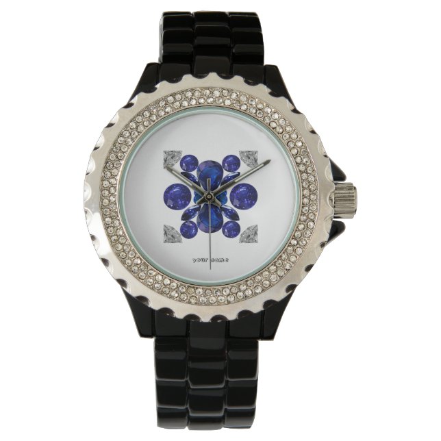 Sapphire Diamond Gemstone Art Blue Watch (Front)