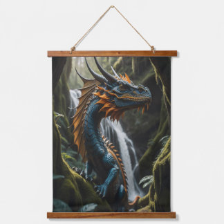 Sapphire Ember Enchanted Forest Dragon Fantasy Hanging Tapestry
