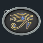 Sapphire Eye of Ra in Gold Belt Buckle<br><div class="desc">Beautiful and elegant "Eye of Ra" symbol from ancient Egypt, the symbol of their diety. Gold channels set with beautiful precious stones, perfect for any fan of Egyptian art. Change the background colour by going to Customise it, then Edit, then down to Background, where you can choose from many different...</div>