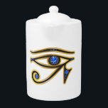 Sapphire Eye of Ra in Gold Teapot<br><div class="desc">Beautiful and elegant "Eye of Ra" symbol from ancient Egypt, the symbol of their diety. Gold channels set with beautiful precious stones, perfect for any fan of Egyptian art. Change the background colour by going to Customise it, then Edit, then down to Background, where you can choose from many different...</div>
