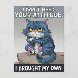 Sapphire Feline Perched on Wooden Perch  Postcard