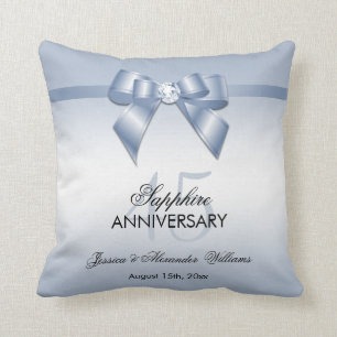 Sapphire Gem Bow & Ribbon 45th Wedding Anniversary Cushion