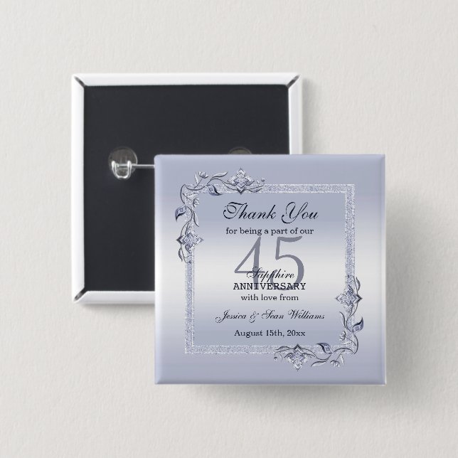 Sapphire Gem & Glitter 45th Wedding Anniversary    15 Cm Square Badge (Front & Back)