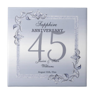 Sapphire Gem & Glitter 45th Wedding Anniversary Ceramic Tile