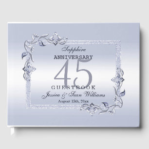 Sapphire Gem & Glitter 45th Wedding Anniversary Guest Book