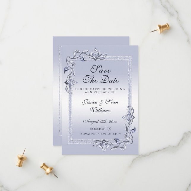 Sapphire Gem & Glitter 45th Wedding Anniversary  S Save The Date (Front/Back In Situ)