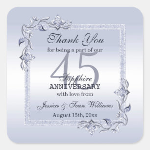 Sapphire Gem & Glitter 45th Wedding Anniversary  Square Sticker
