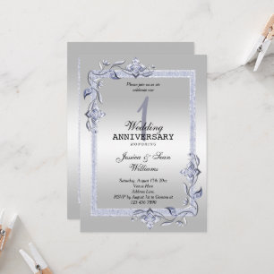 Sapphire Gem & Glitter & Silver 1st Wedding   Invitation