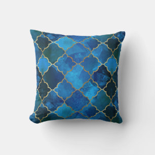 Sapphire Gemstone & Gold Moroccan Tile Pattern Cushion