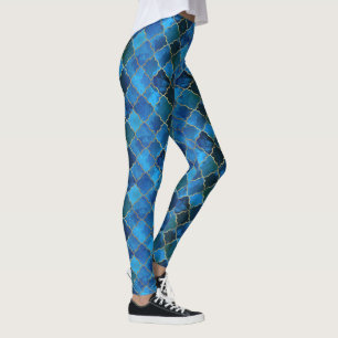 Sapphire Gemstone & Gold Moroccan Tile Pattern Leggings