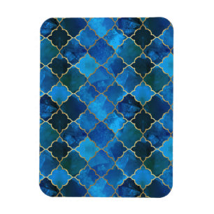 Sapphire Gemstone & Gold Moroccan Tile Pattern Magnet