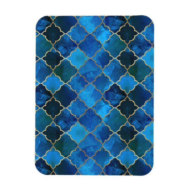 Sapphire Gemstone & Gold Moroccan Tile Pattern Magnet (Vertical)