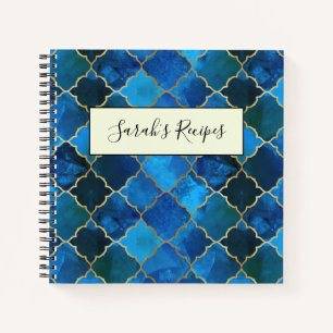 Sapphire Gemstone & Gold Moroccan Tile Pattern Notebook