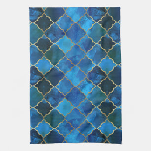 Sapphire Gemstone & Gold Moroccan Tile Pattern Tea Towel