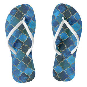 Sapphire Gemstone & Gold Moroccan Tile Pattern Thongs