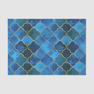Sapphire Gemstone & Gold Moroccan Tile Pattern Tissue Paper