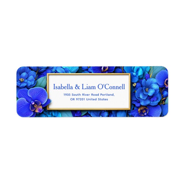 Sapphire Gilded Orchid Botanical Return Address Label (Front)