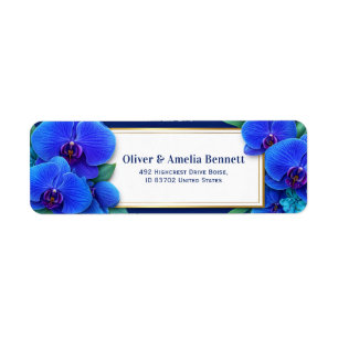 Sapphire Gilded Orchid Botanical Return Address Label