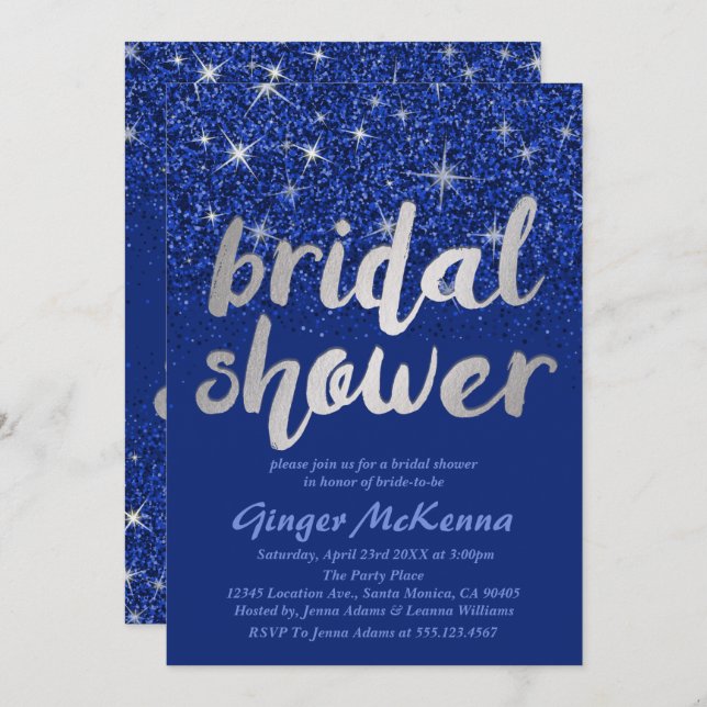 Sapphire Glitter Bridal Shower Invitations (Front/Back)