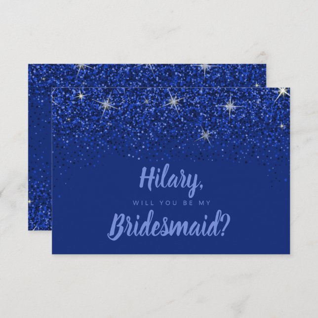 Sapphire Glitz Glitter Bridesmaid Card (Front/Back)
